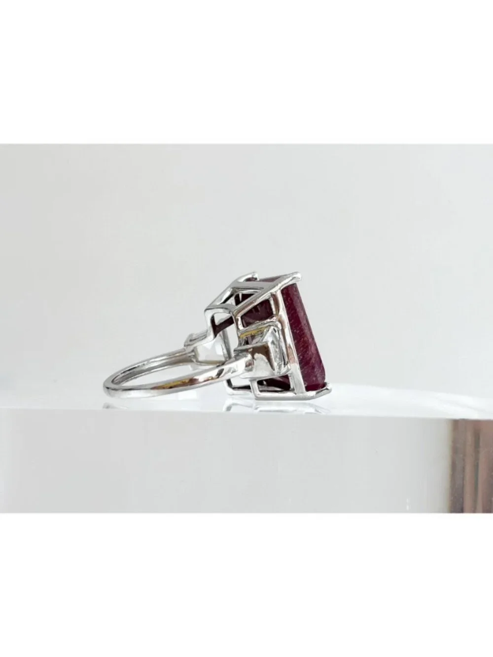 African Red Ruby Gemstone CZ Art Deco Sterling Silver 925 Vintage Ring - sz 6.25